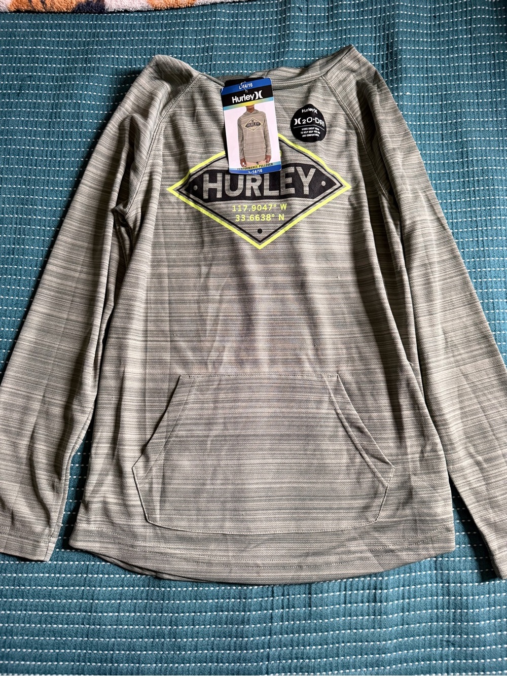 Hurley Boys Heather Gray Long-Sleeve Logo Pullover size 14/16